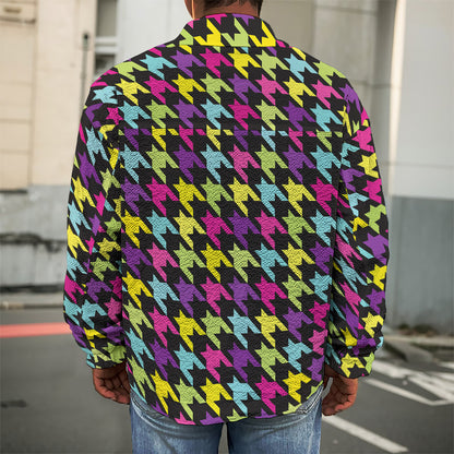 Colorful Houndstooth Pattern Print Men's Shirt Jacket