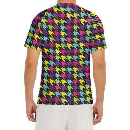 Colorful Houndstooth Pattern Print Men's Short Sleeve Rash Guard