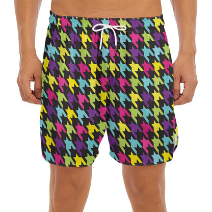 Colorful Houndstooth Pattern Print Men's Split Running Shorts