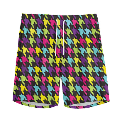Colorful Houndstooth Pattern Print Men's Sports Shorts