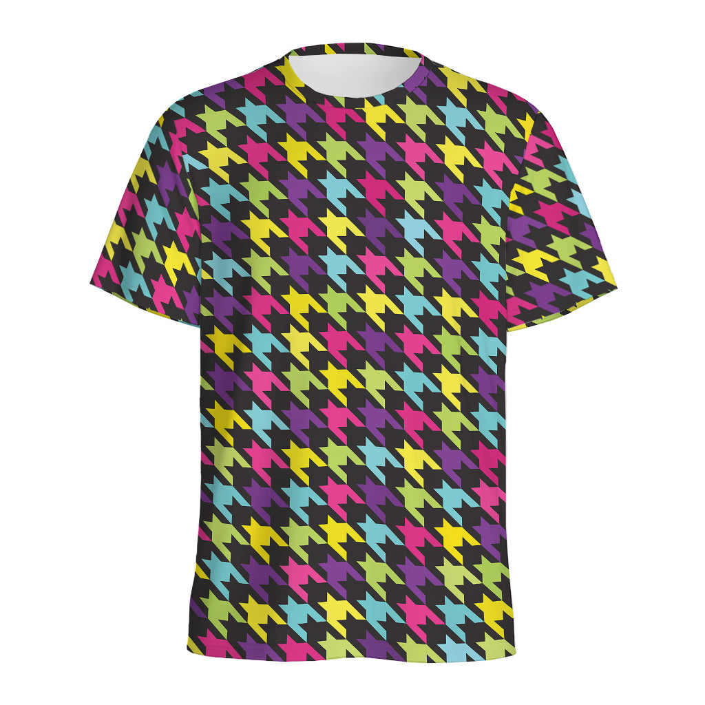 Colorful Houndstooth Pattern Print Men's Sports T-Shirt