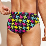 Colorful Houndstooth Pattern Print Men's Swim Briefs