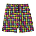 Colorful Houndstooth Pattern Print Men's Swim Trunks
