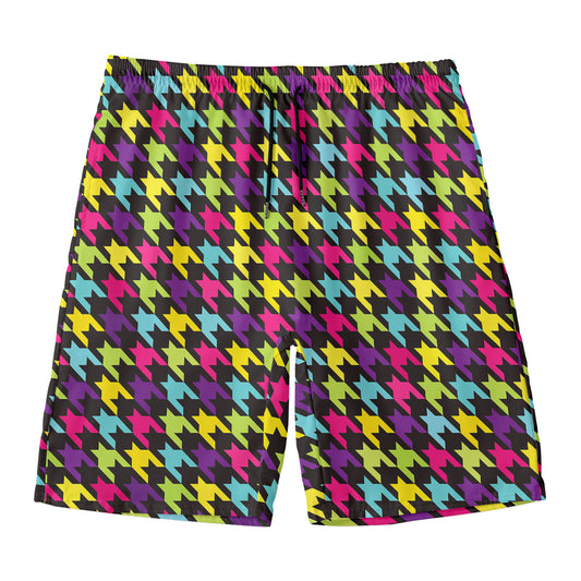 Colorful Houndstooth Pattern Print Men's Swim Trunks