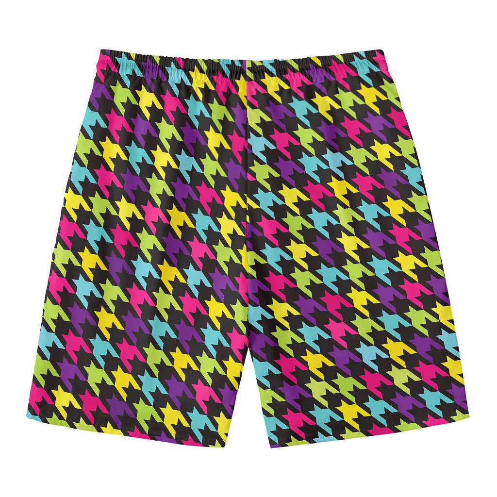 Colorful Houndstooth Pattern Print Men's Swim Trunks