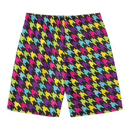 Colorful Houndstooth Pattern Print Men's Swim Trunks
