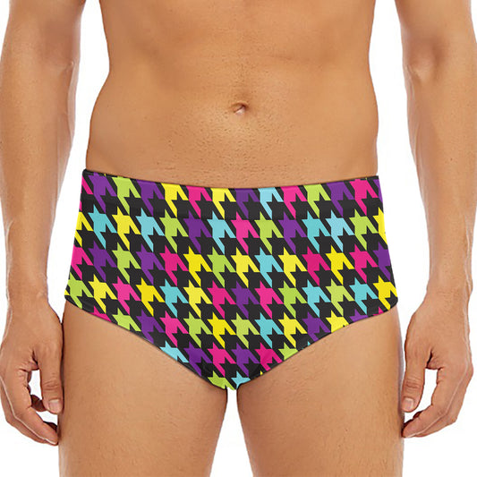 Colorful Houndstooth Pattern Print Men's Triangle Swim Briefs