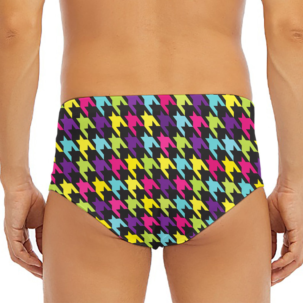 Colorful Houndstooth Pattern Print Men's Triangle Swim Briefs