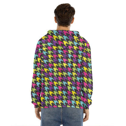 Colorful Houndstooth Pattern Print Men's Velvet Pullover Hoodie