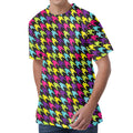 Colorful Houndstooth Pattern Print Men's Velvet T-Shirt