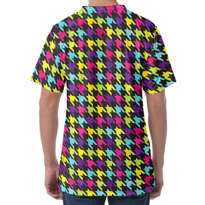 Colorful Houndstooth Pattern Print Men's Velvet T-Shirt