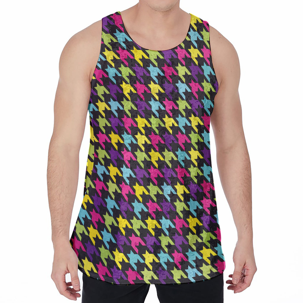 Colorful Houndstooth Pattern Print Men's Velvet Tank Top