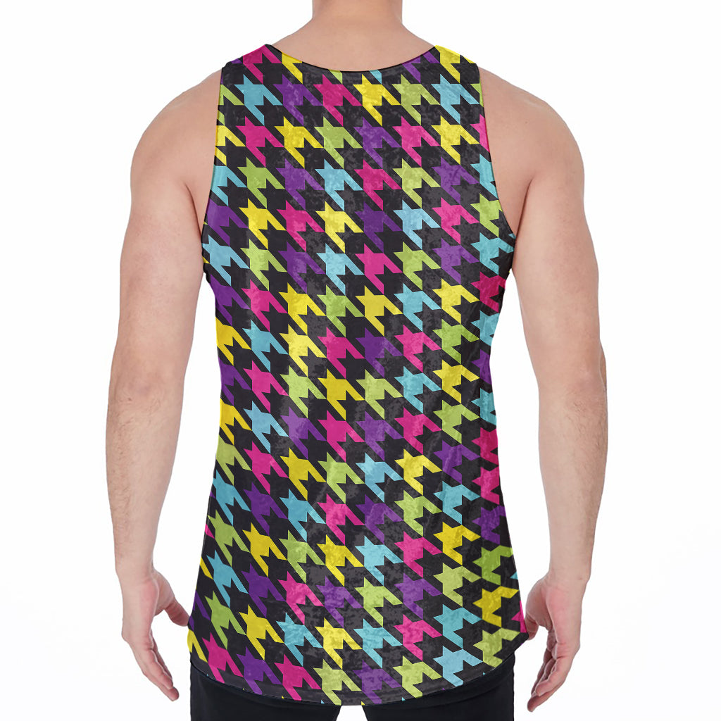 Colorful Houndstooth Pattern Print Men's Velvet Tank Top