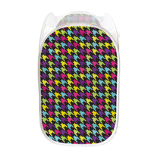 Colorful Houndstooth Pattern Print Mesh Laundry Hamper