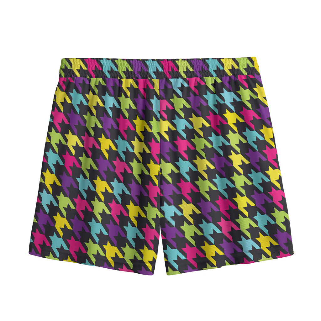 Colorful Houndstooth Pattern Print Mesh Shorts