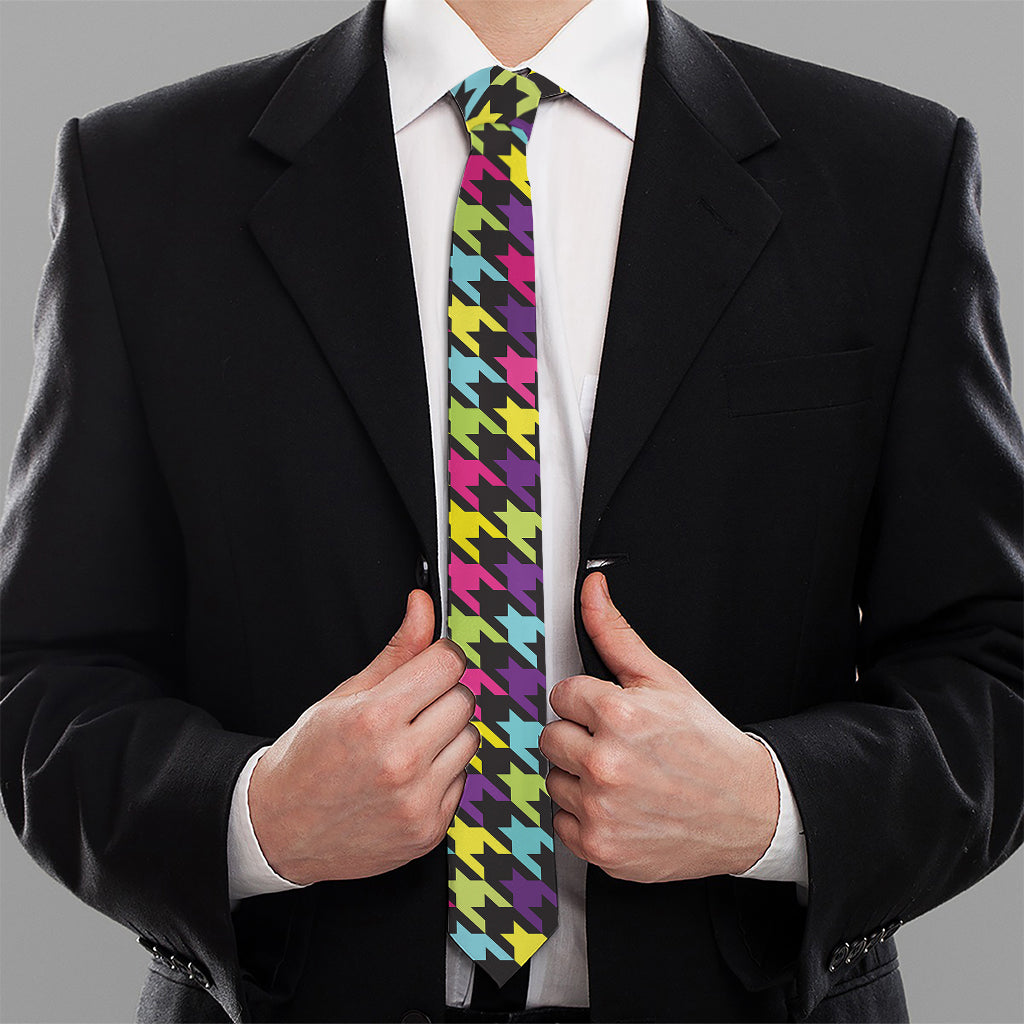 Colorful Houndstooth Pattern Print Necktie
