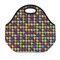 Colorful Houndstooth Pattern Print Neoprene Lunch Bag