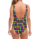 Colorful Houndstooth Pattern Print One Piece Swimsuit