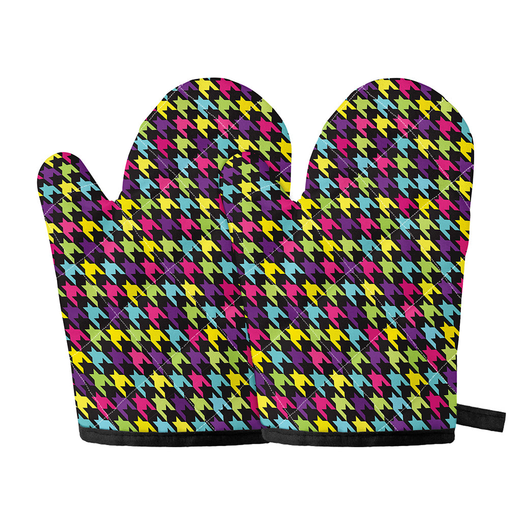 Colorful Houndstooth Pattern Print Oven Mitts
