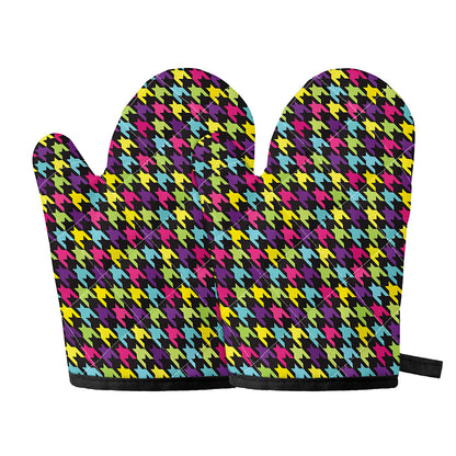 Colorful Houndstooth Pattern Print Oven Mitts