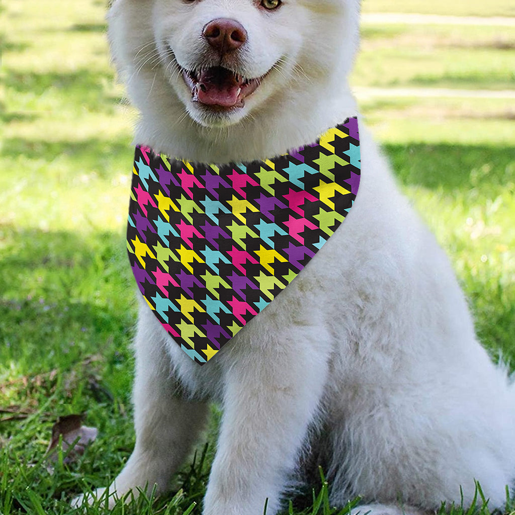 Colorful Houndstooth Pattern Print Over The Collar Dog Bandana