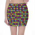 Colorful Houndstooth Pattern Print Pencil Mini Skirt