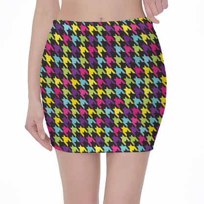 Colorful Houndstooth Pattern Print Pencil Mini Skirt