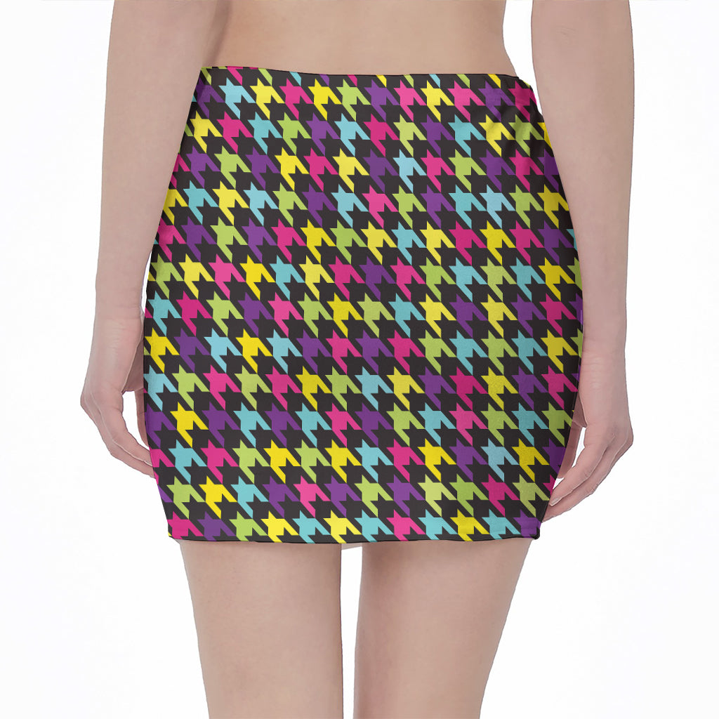 Colorful Houndstooth Pattern Print Pencil Mini Skirt