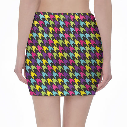 Colorful Houndstooth Pattern Print Pencil Mini Skirt