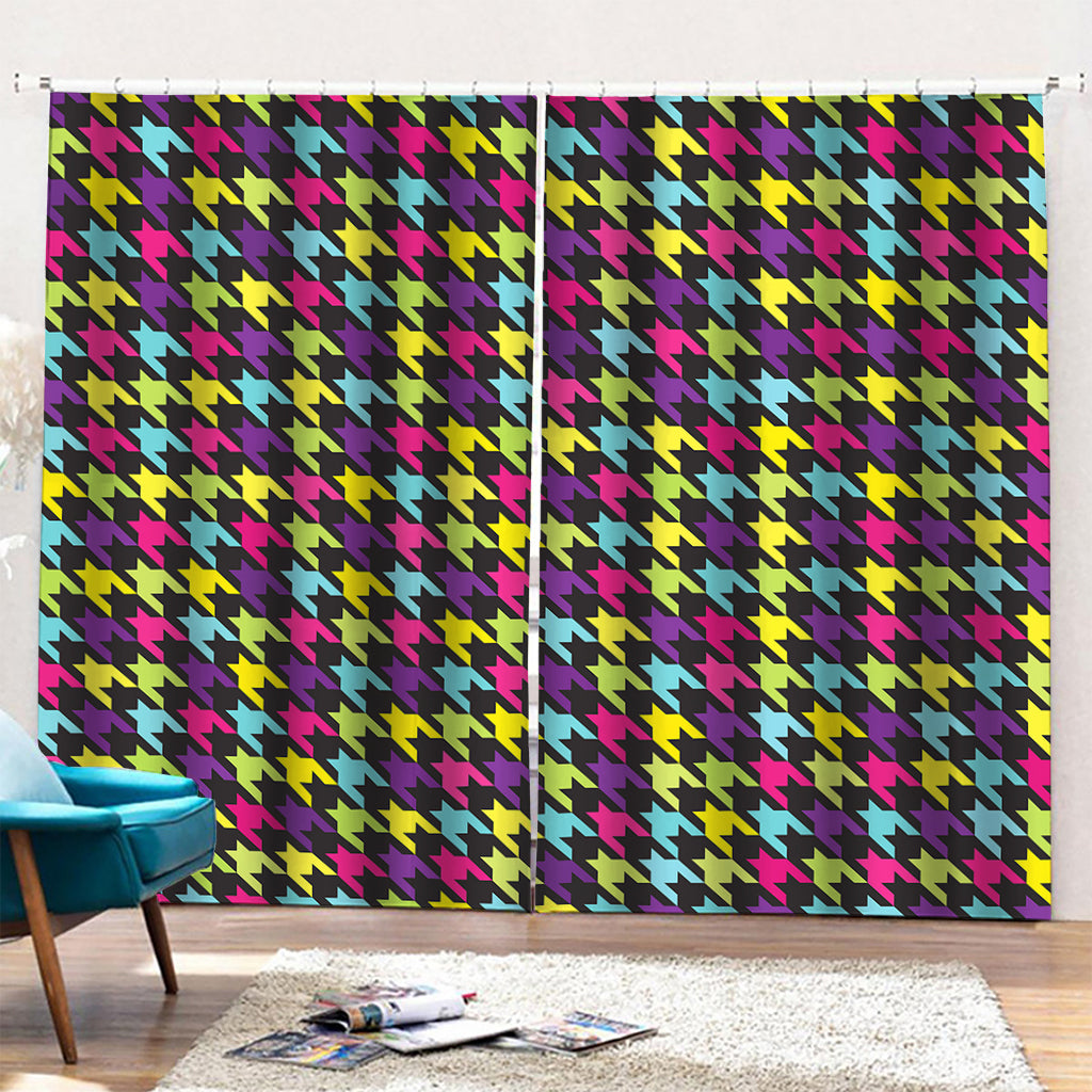 Colorful Houndstooth Pattern Print Pencil Pleat Curtains