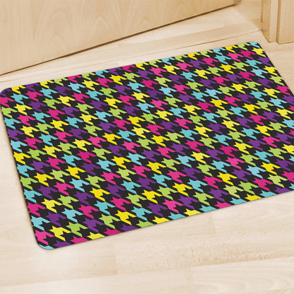 Colorful Houndstooth Pattern Print Polyester Doormat