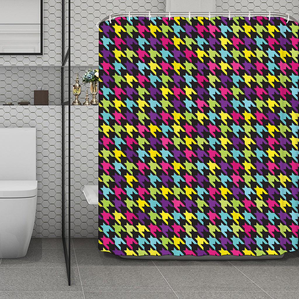 Colorful Houndstooth Pattern Print Polyester Shower Curtain