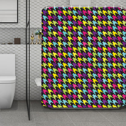 Colorful Houndstooth Pattern Print Polyester Shower Curtain
