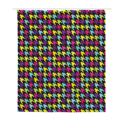 Colorful Houndstooth Pattern Print Polyester Shower Curtain