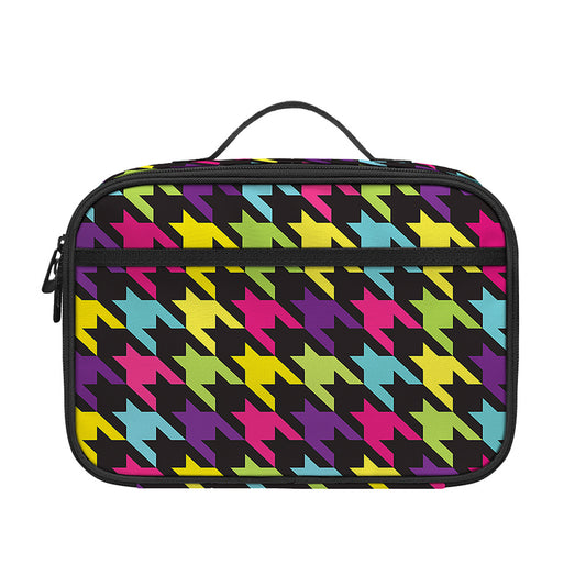 Colorful Houndstooth Pattern Print Portable Lunch Bag