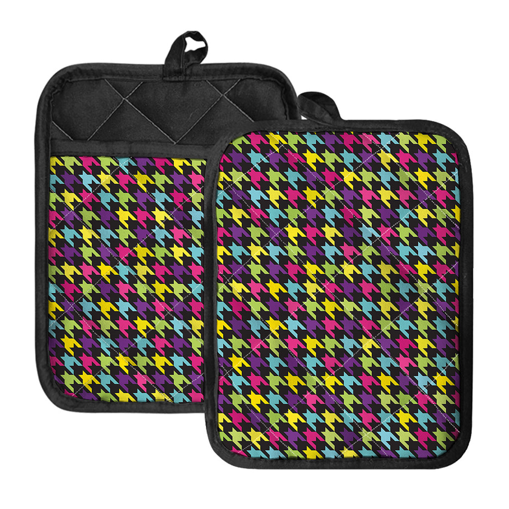 Colorful Houndstooth Pattern Print Pot Holders With Pocket