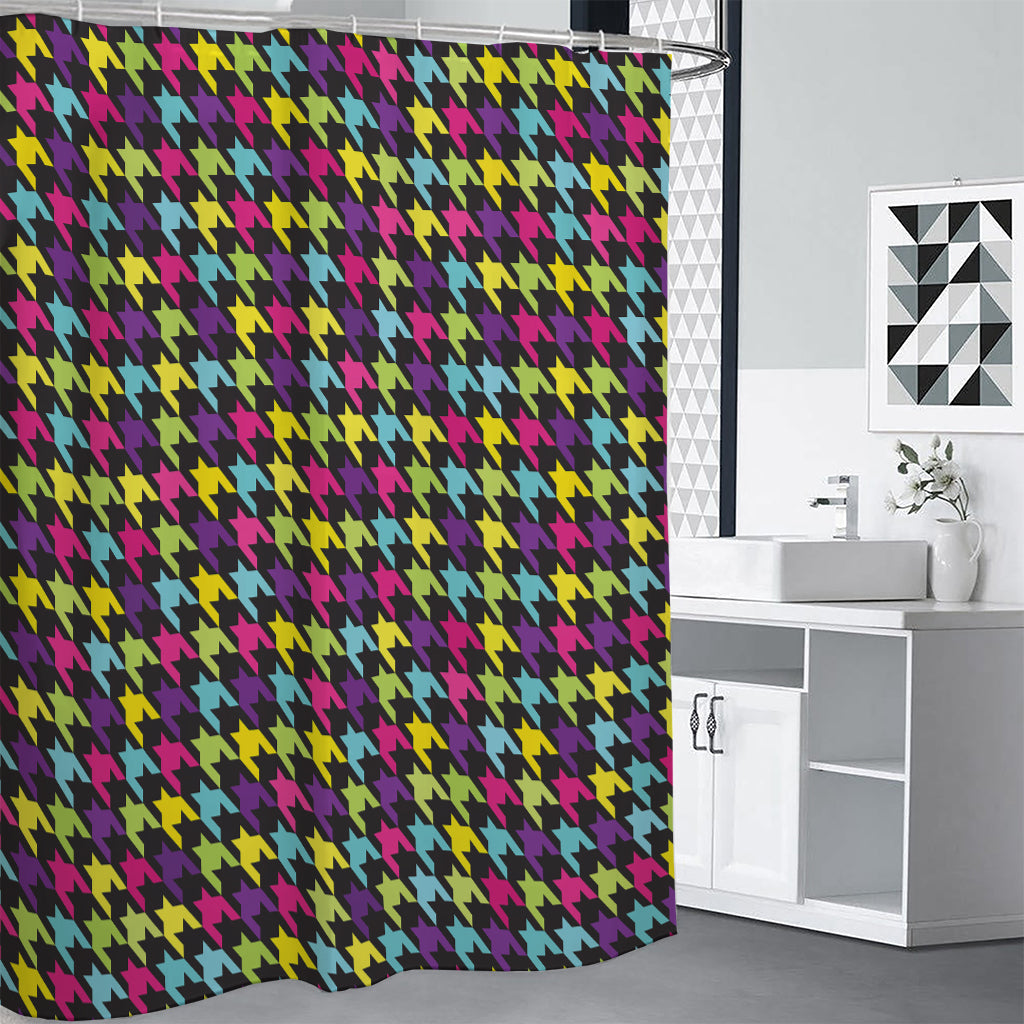 Colorful Houndstooth Pattern Print Premium Shower Curtain