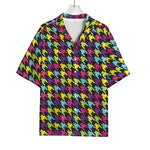 Colorful Houndstooth Pattern Print Rayon Hawaiian Shirt