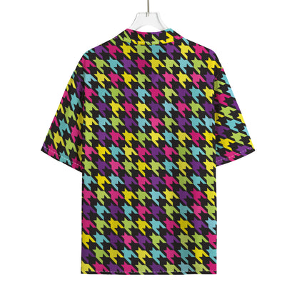 Colorful Houndstooth Pattern Print Rayon Hawaiian Shirt