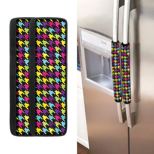 Colorful Houndstooth Pattern Print Refrigerator Handle Covers