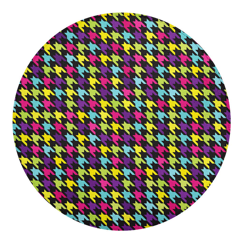 Colorful Houndstooth Pattern Print Round Blanket