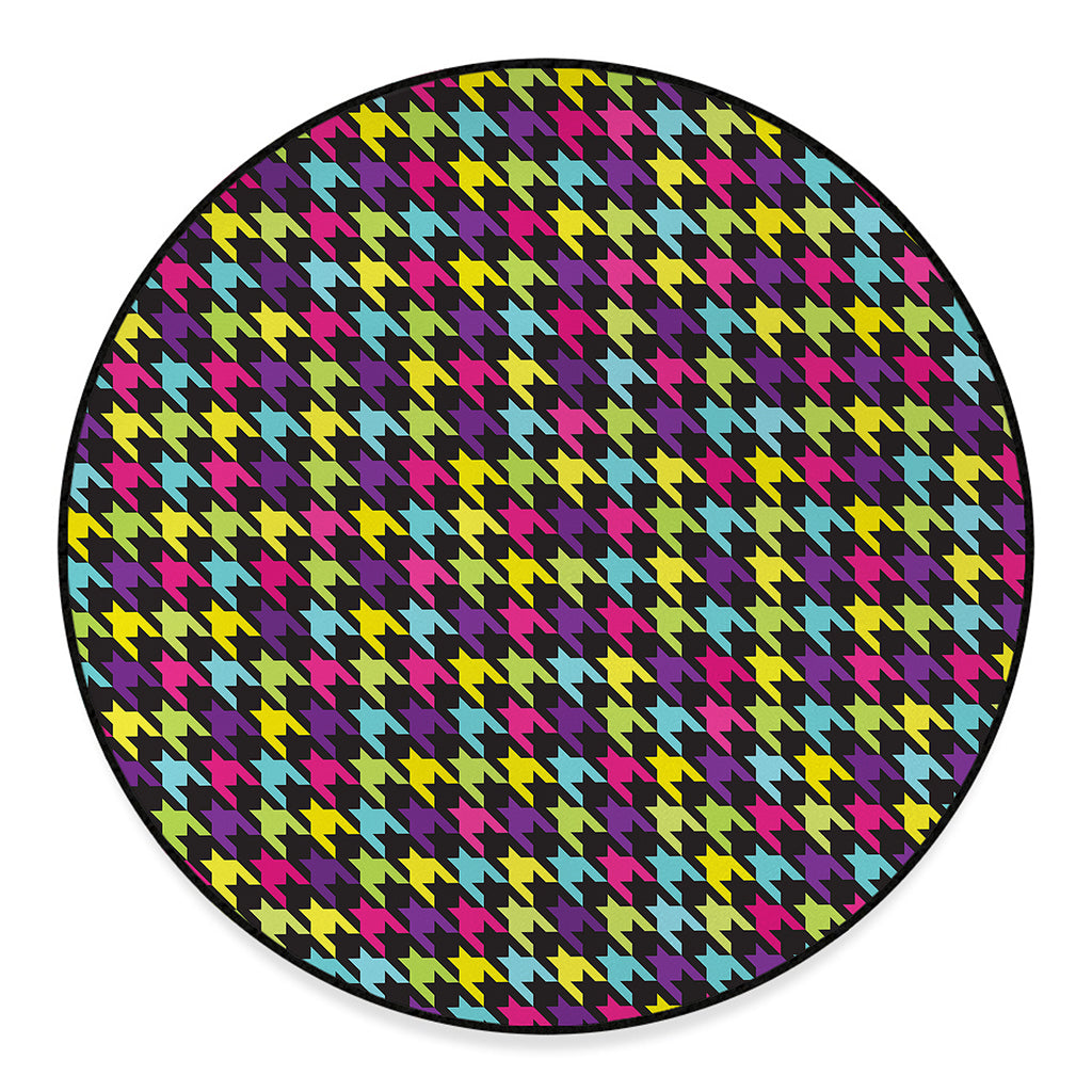 Colorful Houndstooth Pattern Print Round Floor Mat