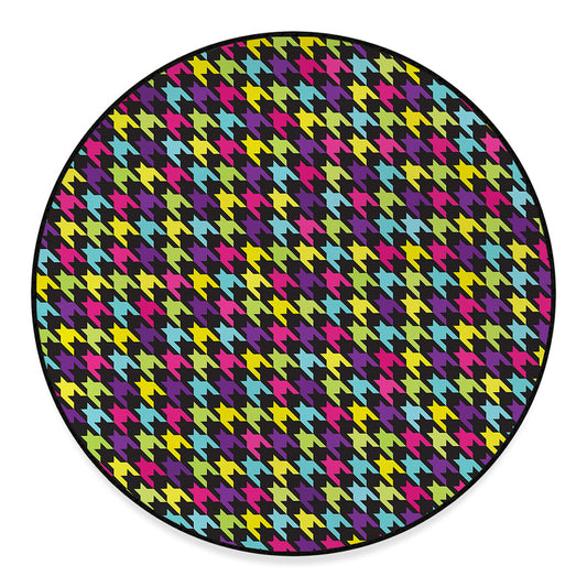 Colorful Houndstooth Pattern Print Round Floor Mat