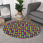Colorful Houndstooth Pattern Print Round Rug