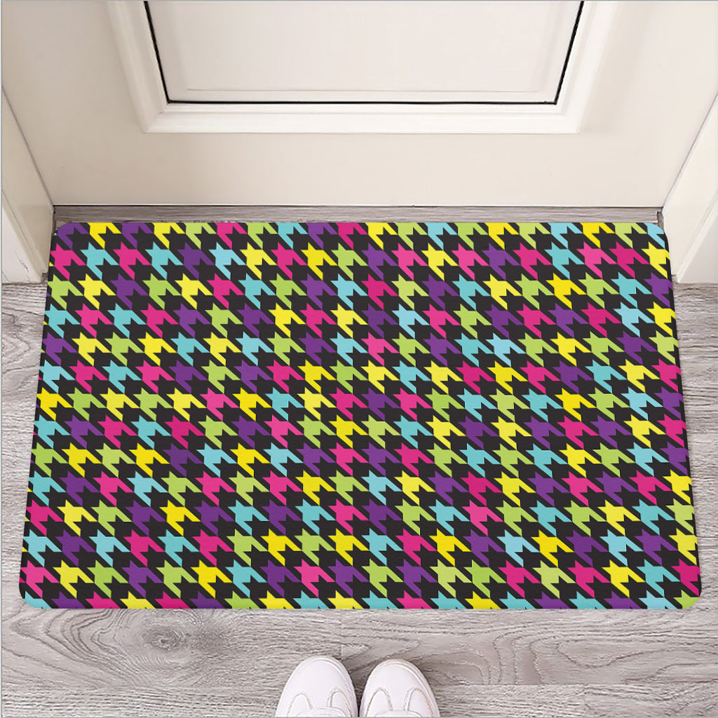 Colorful Houndstooth Pattern Print Rubber Doormat