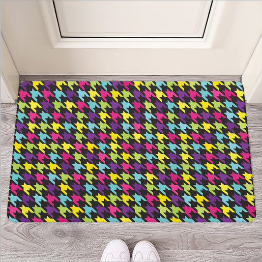 Colorful Houndstooth Pattern Print Rubber Doormat