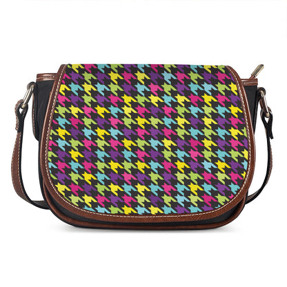 Colorful Houndstooth Pattern Print Saddle Bag