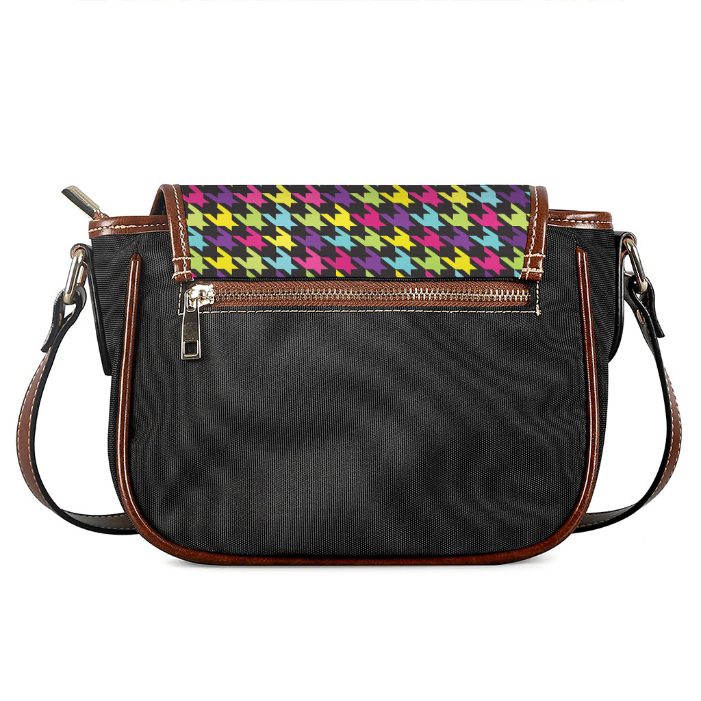 Colorful Houndstooth Pattern Print Saddle Bag
