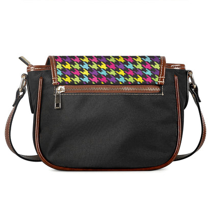 Colorful Houndstooth Pattern Print Saddle Bag