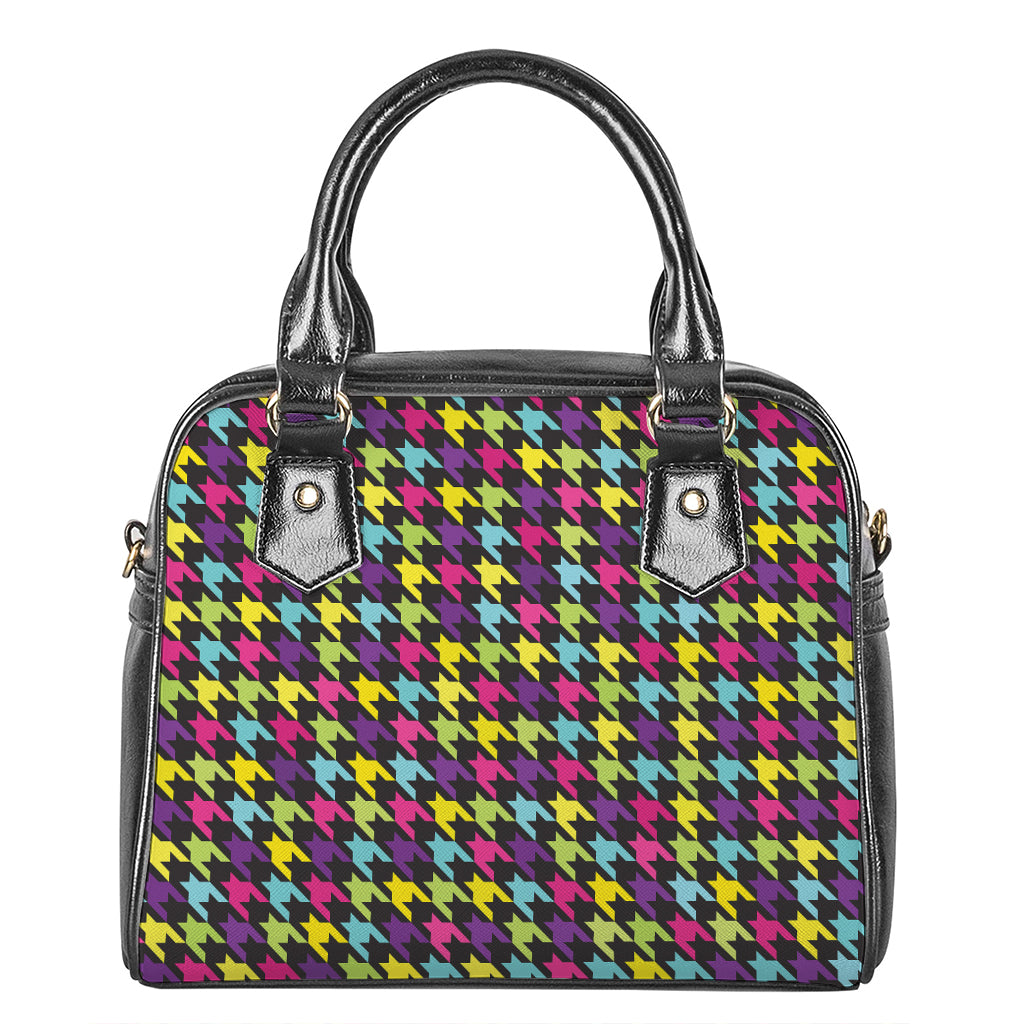 Colorful Houndstooth Pattern Print Shoulder Handbag